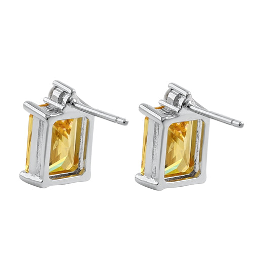 Sterling Silver Rectangular Golden Yellow CZ Earrings