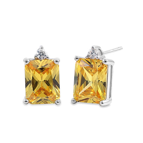 Sterling Silver Rectangular Golden Yellow CZ Earrings