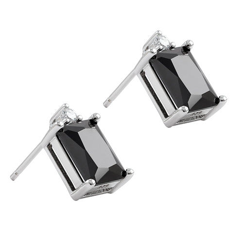 Sterling Silver Rectangular Black CZ Earrings