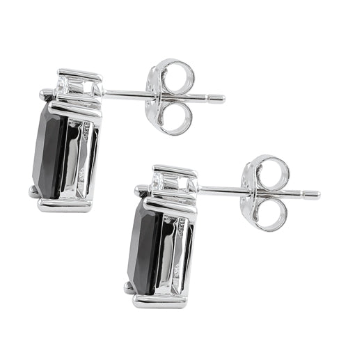 Sterling Silver Rectangular Black CZ Earrings