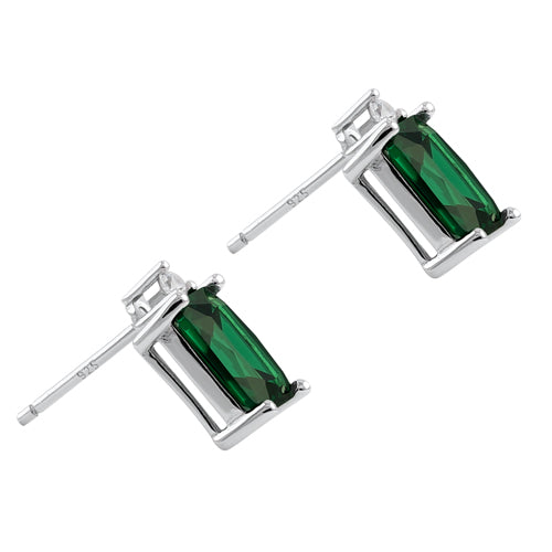 Sterling Silver Rectangular Green CZ Earrings