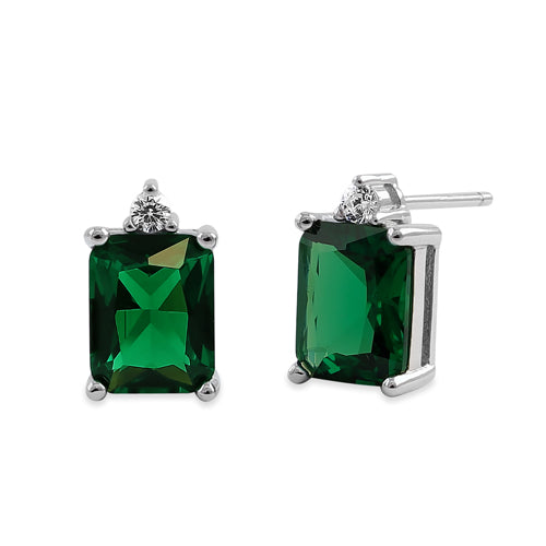 Sterling Silver Rectangular Green CZ Earrings