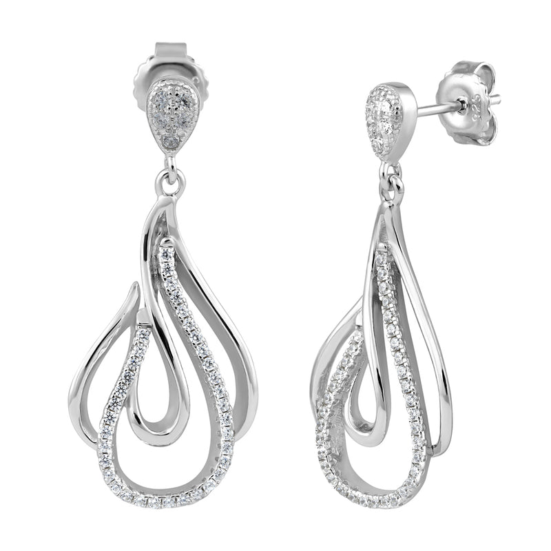 Sterling Silver Hoop Dangle CZ Earrings