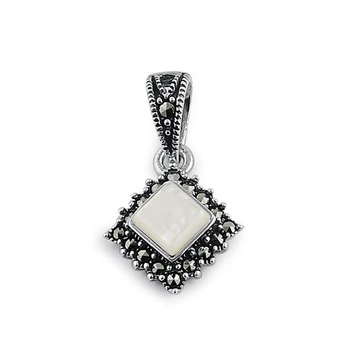 Sterling Silver Mother of Pearl Square Marcasite Pendant