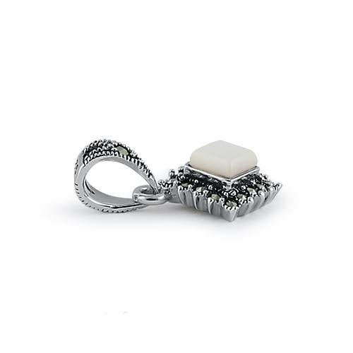 Sterling Silver Mother of Pearl Square Marcasite Pendant