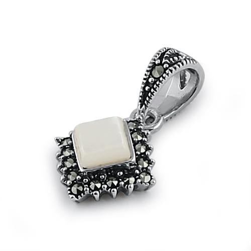 Sterling Silver Mother of Pearl Square Marcasite Pendant