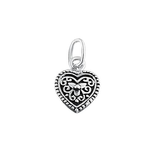 Sterling Silver Small Oxidized Filigree Heart Pendant