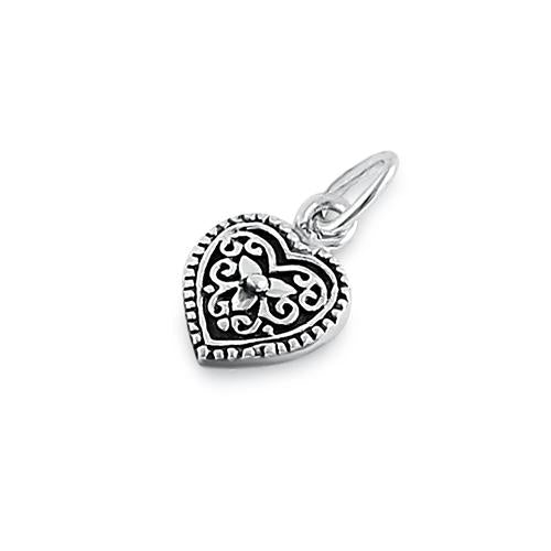 Sterling Silver Small Oxidized Filigree Heart Pendant