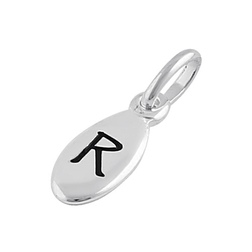 Sterling Silver Letter "R" Oval Pendant