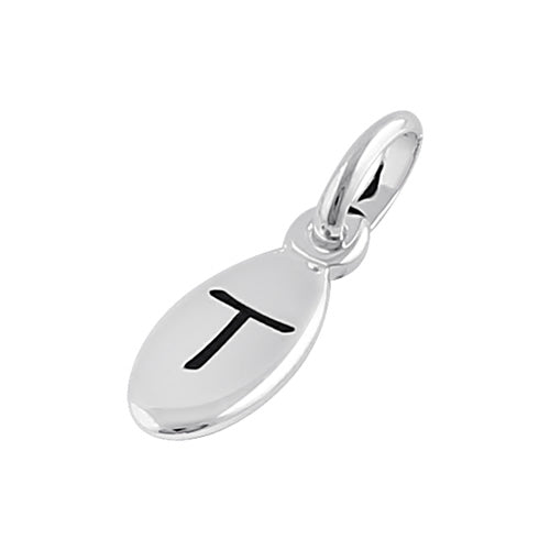 Sterling Silver Letter "T" Oval Pendant