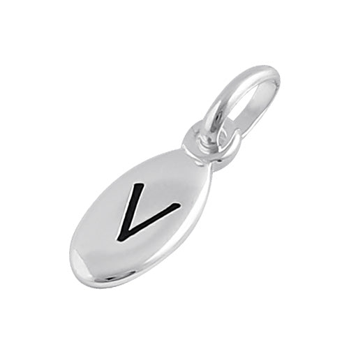 Sterling Silver Letter "V" Oval Pendant