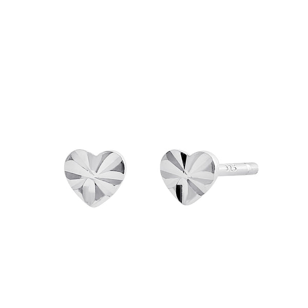 Sterling Silver Diamond Cut Tiny Heart Stud Earrings