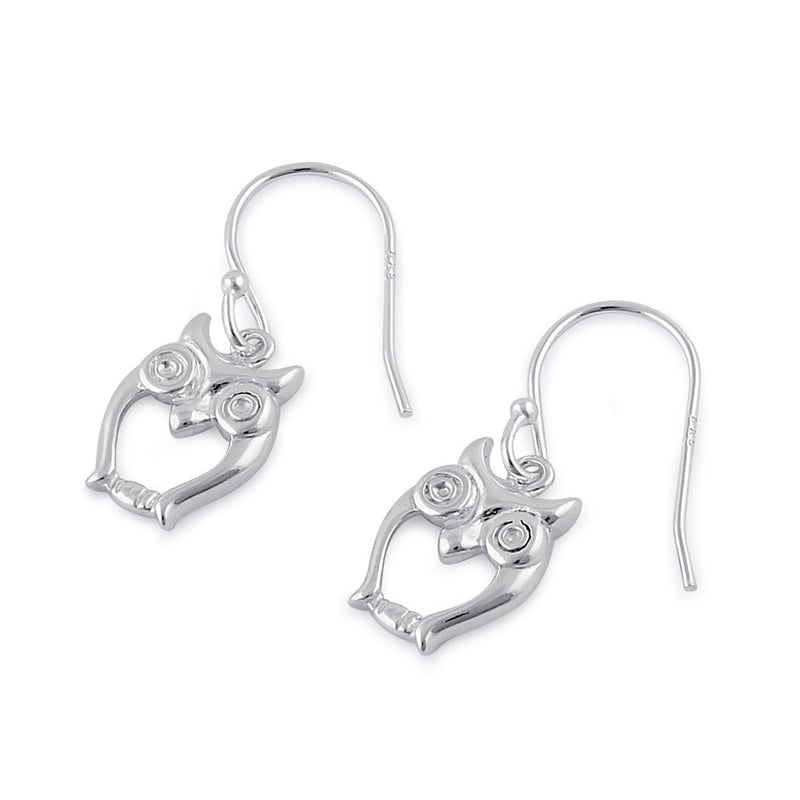 Sterling Silver Dangling Owl Earrings