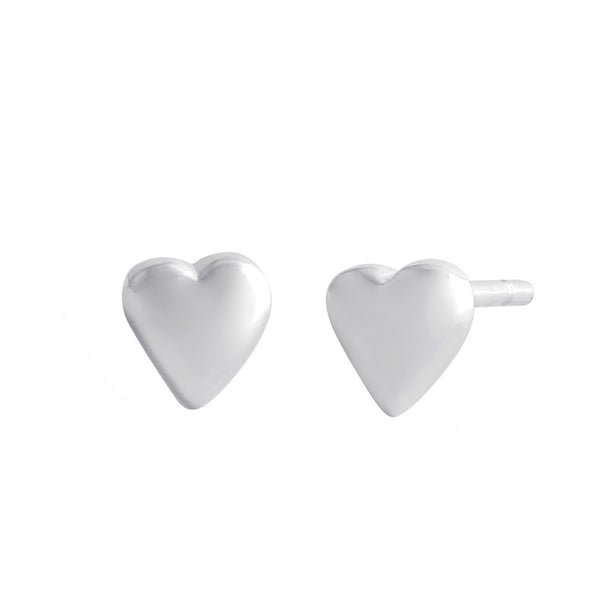 Sterling Silver Dainty Heart Puff Stud Earrings