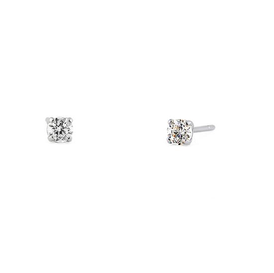 .12 ct Solid 14K White Gold 2.5mm Round Cut Clear CZ Earrings
