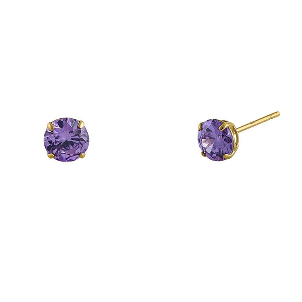 .5 ct Solid 14K Yellow Gold 4mm Round Cut Amethyst CZ Earrings