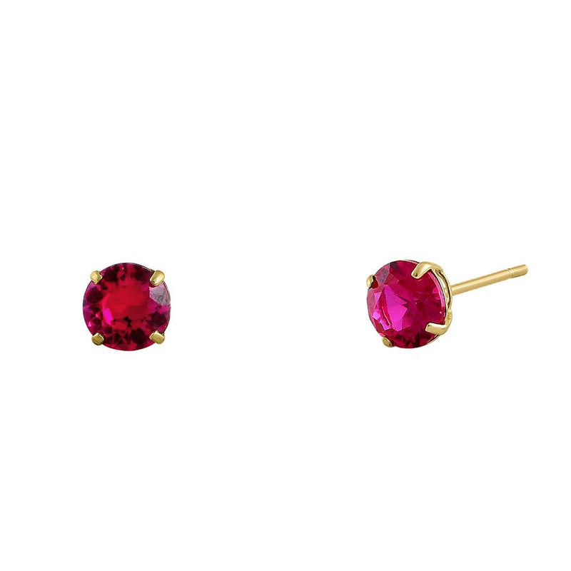 .5 ct Solid 14K Yellow Gold 4mm Round Cut Ruby CZ Earrings