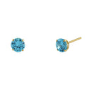 .5 ct Solid 14K Yellow Gold 4mm Round Cut Blue Topaz CZ Earrings