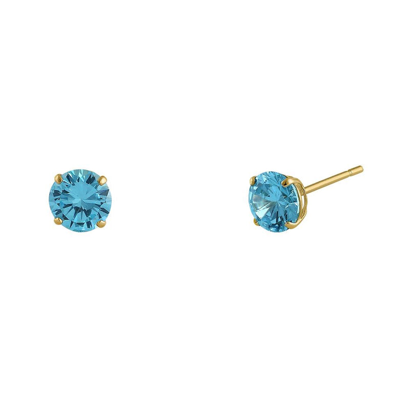 .5 ct Solid 14K Yellow Gold 4mm Round Cut Blue Topaz CZ Earrings