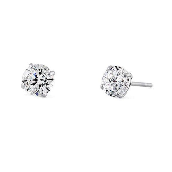 Solid 14K White Gold 4mm .5 ct Round Cut Clear CZ Earrings