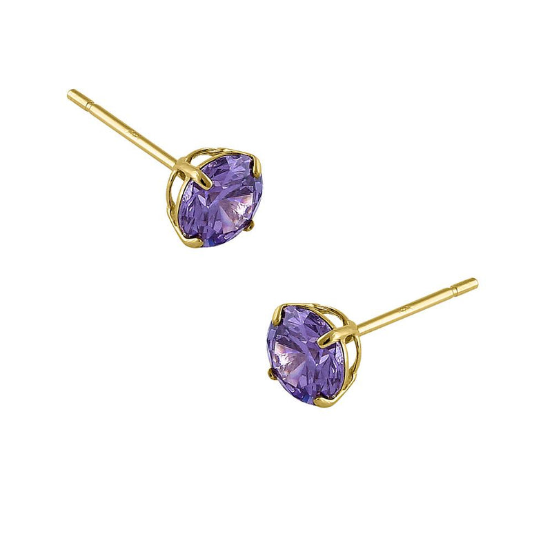 .5 ct Solid 14K Yellow Gold 4mm Round Cut Amethyst CZ Earrings