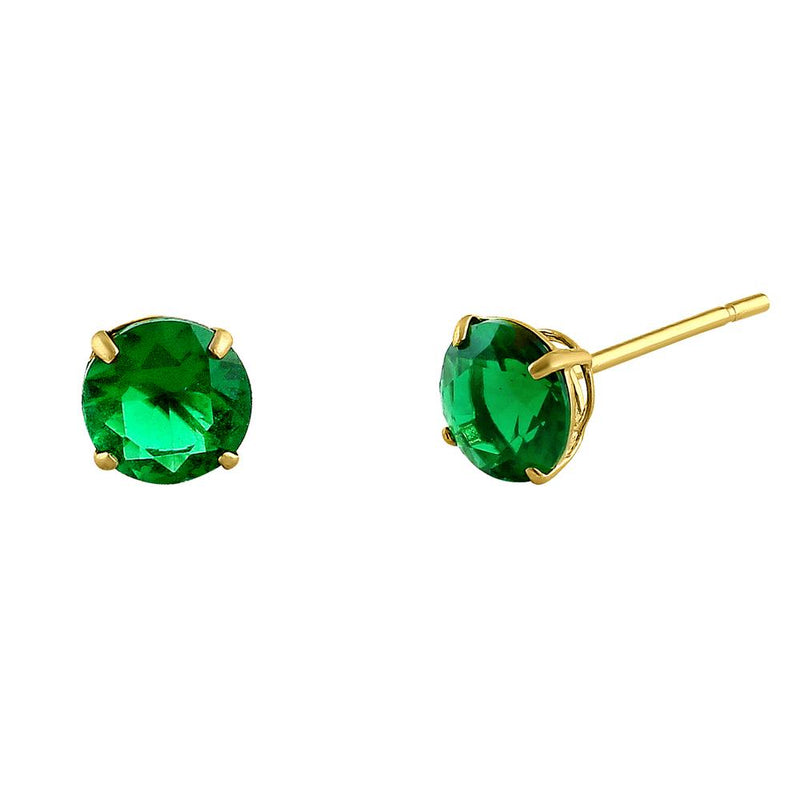 .92 ct Solid 14K Yellow Gold 5mm Round Cut Emerald CZ Earrings