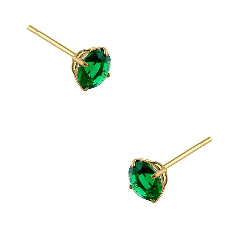 .92 ct Solid 14K Yellow Gold 5mm Round Cut Emerald CZ Earrings