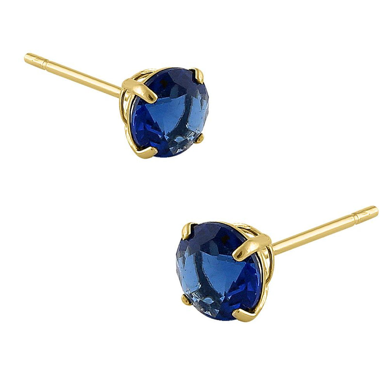 .92 ct Solid 14K Yellow Gold 5mm Round Cut Blue Sapphire CZ Earrings