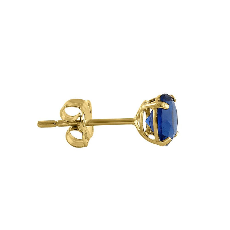 .92 ct Solid 14K Yellow Gold 5mm Round Cut Blue Sapphire CZ Earrings