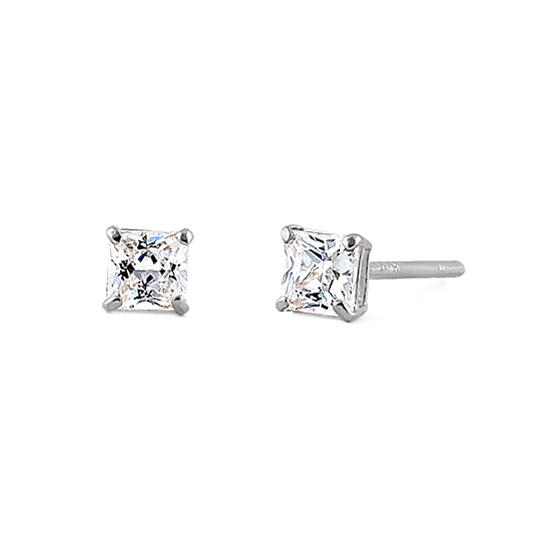 .2 ct Solid 14K White Gold 2.5mm Princess Cut Clear CZ Earrings