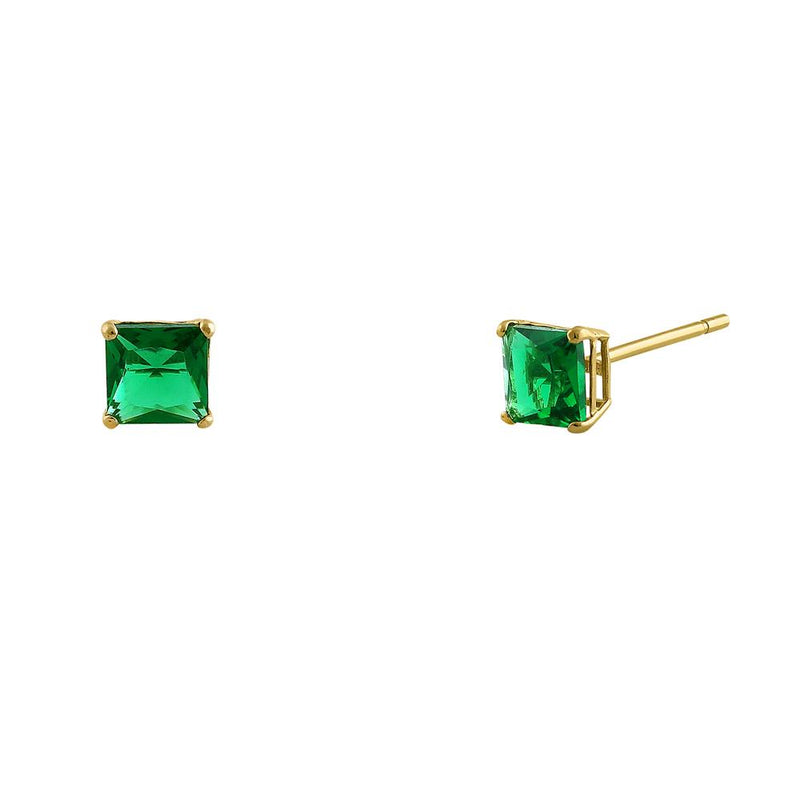 .36 ct Solid 14K Yellow Gold 3mm Princess Cut Emerald CZ Earrings