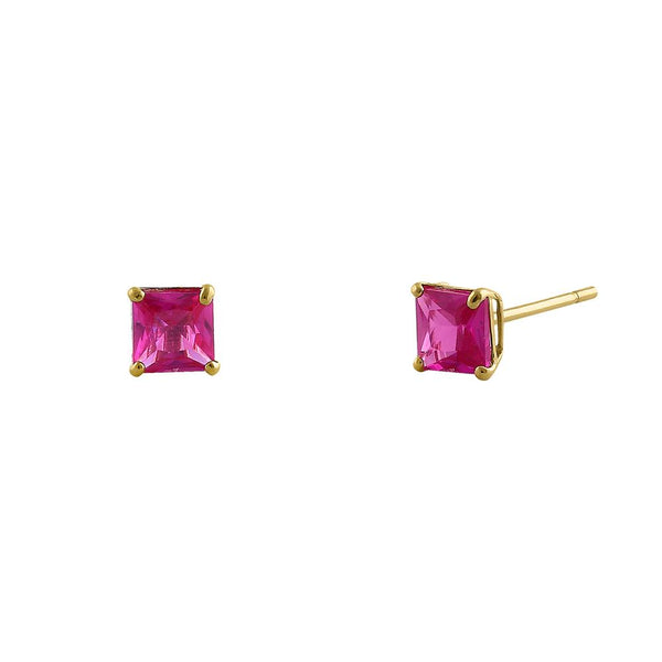 .36 ct Solid 14K Yellow Gold 3mm Princess Cut Ruby CZ Earrings