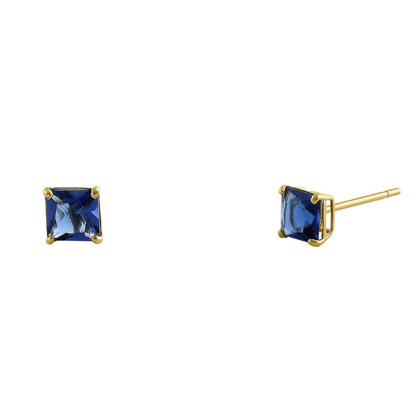 .36 ct Solid 14K Yellow Gold 3mm Princess Cut Blue Sapphire CZ Earrings