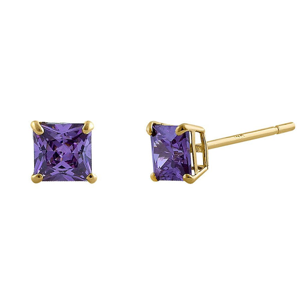 .78 ct Solid 14K Yellow Gold 4mm Princess Cut Amethyst CZ Earrings