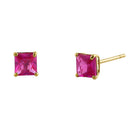 .78 ct Solid 14K Yellow Gold 4mm Princess Cut Ruby CZ Earrings