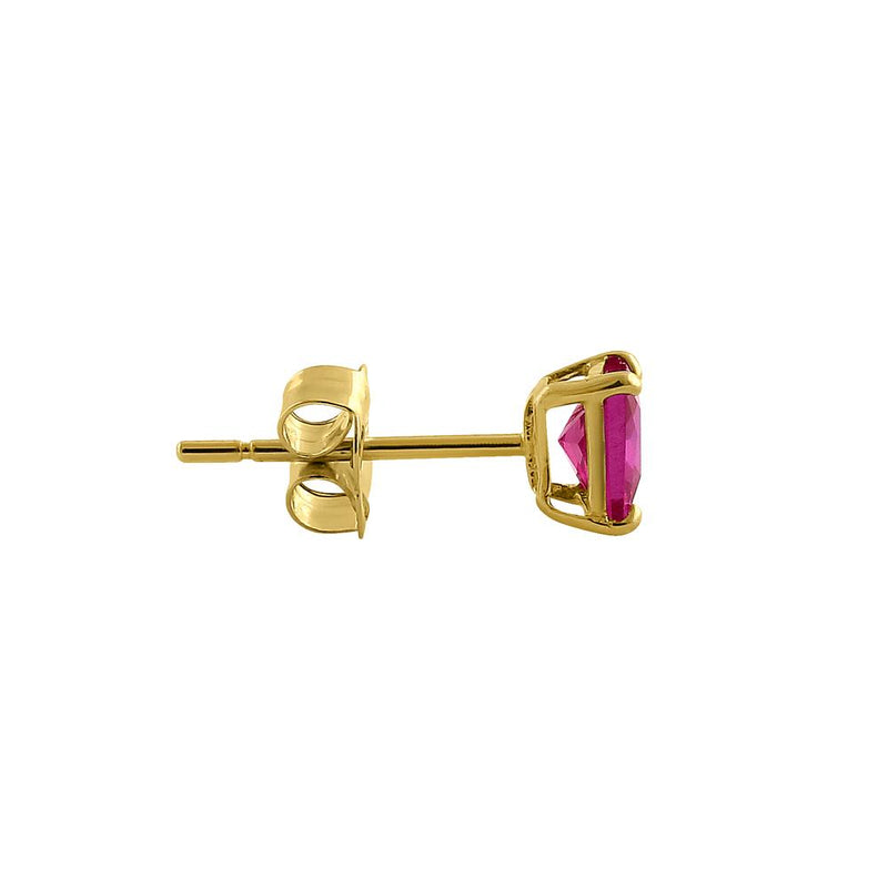 .36 ct Solid 14K Yellow Gold 3mm Princess Cut Ruby CZ Earrings
