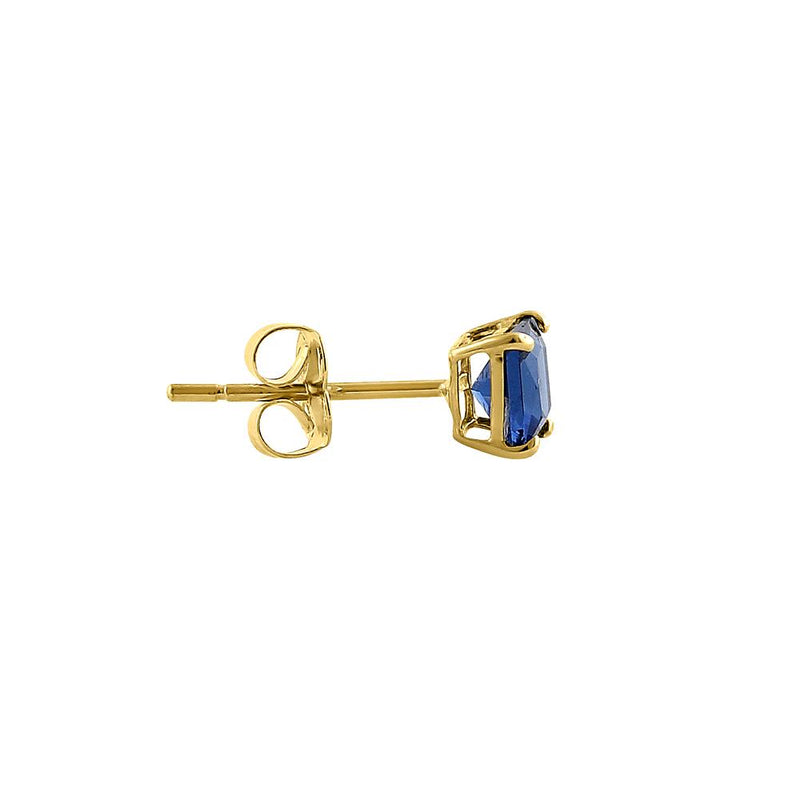 .36 ct Solid 14K Yellow Gold 3mm Princess Cut Blue Sapphire CZ Earrings