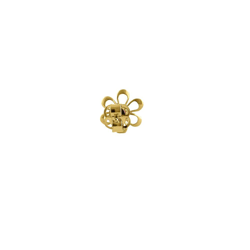 Solid 14K Yellow Gold Retro Flower Blue Sapphire CZ Earrings