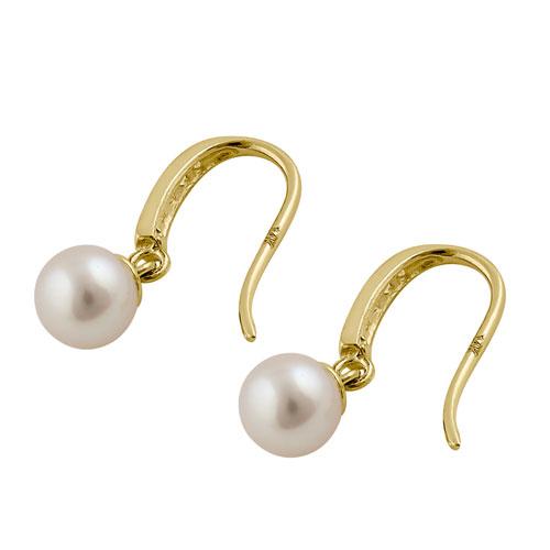 Solid 14K Yellow Gold Hook CZ & Pearl Earrings