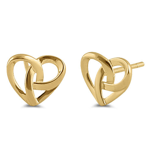 Solid 14K Yellow Gold Triquetra Heart Earrings