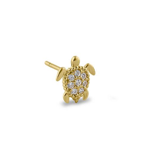 Solid 14K Yellow Gold Sea Turtle CZ Earrings