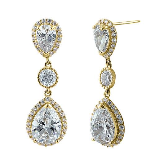 Solid 14K Yellow Gold Vintage Dangle CZ Earrings