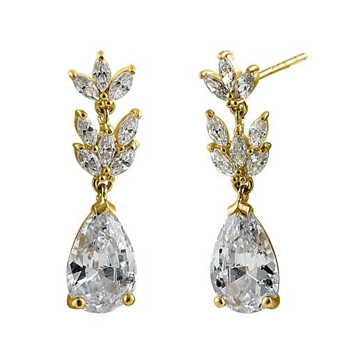 Solid 14K Yellow Gold Classy Dangle CZ Earrings