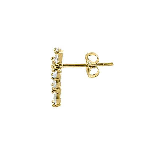 Solid 14K Yellow Gold Drop CZ Cross Earrings