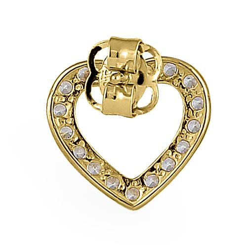 Solid 14K Yellow Gold Heart Clear Round CZ Earrings