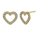Solid 14K Yellow Gold Heart Clear Round CZ Earrings