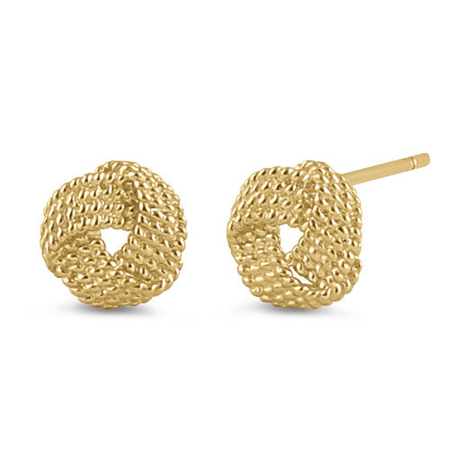 Solid 14K Yellow Gold Beaded Love Knot Earrings