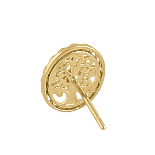 Solid 14K Yellow and White Gold Tree of Life Earrings