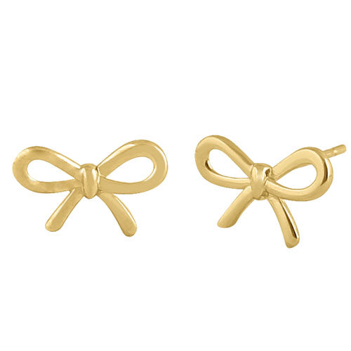 Solid 14K Yellow Gold Bow Earrings