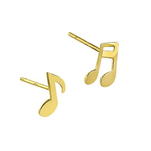 Solid 14K Yellow Gold Music Notes Earrings